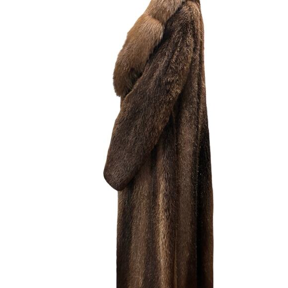 Authentic Vintage John Wanamaker Tricolor Brown Long Fox Collar Mink Fur Coat - Picture 9 of 11